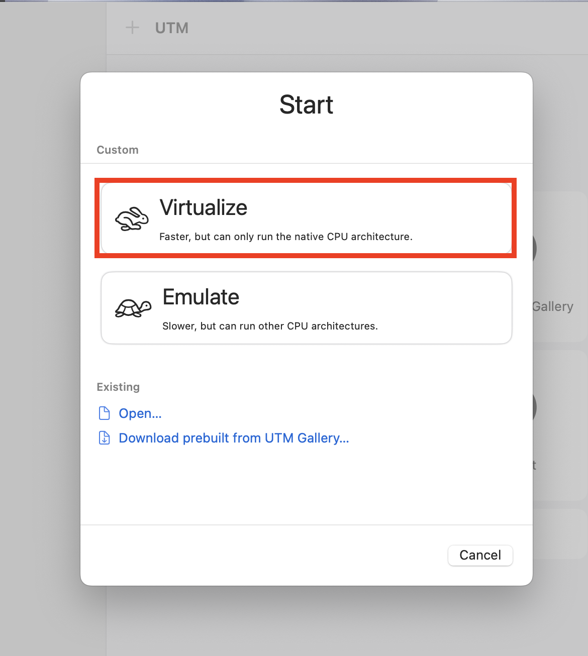 UTM virtualize option